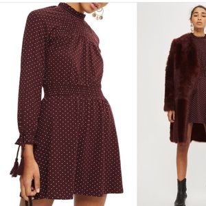 Burgundy polka dot dress